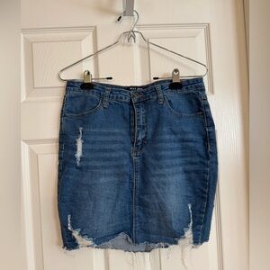 Denim Distressed Skirt